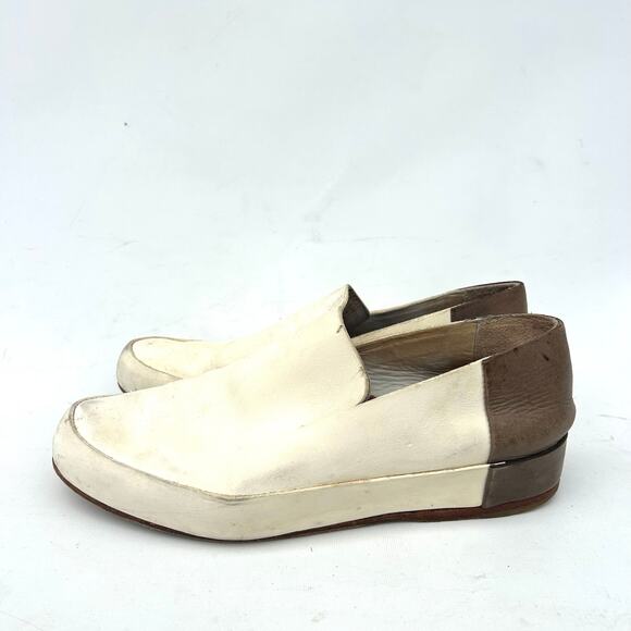 Feit Flat Slipper Loafer Slip Ons Bi Color Cream Brown Leather 37 Size 6.5 - Picture 5 of 11